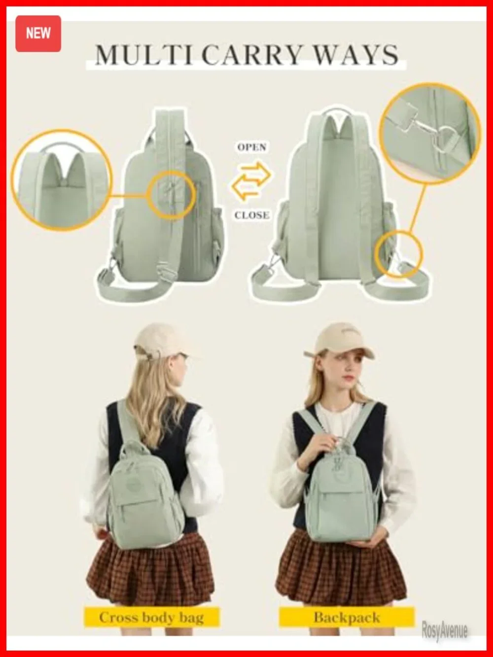Mini Convertible Backpack Purses Crossbody Sling Bag Nylon Daypack
